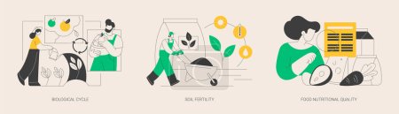 Illustration for Harvest and soil productivity abstract concept vector illustration set. Biological cycle, soil fertility, food nutritional quality, agricultural cycle, available nutrients value abstract metaphor. - Royalty Free Image