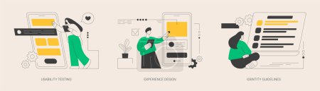 Illustration for Web designer services abstract concept vector illustration set. Usability testing, experience design, identity guidelines, user experience test, UX and UI element, corporate ID abstract metaphor. - Royalty Free Image