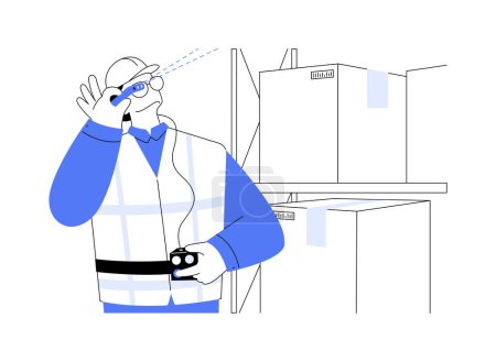 Illustration for Smart glasses abstract concept vector illustration. Warehouse worker wearing smart glasses to identity products in stock, wholesale business, foreign trade, vision picking abstract metaphor. - Royalty Free Image
