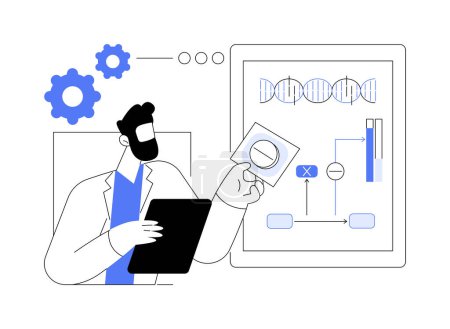 Gene inhibition therapy abstract concept vector illustration. Doctor with tablet deals with blocking gene, medical genetics, infectious diseases treatment, therapeutic approach abstract metaphor.