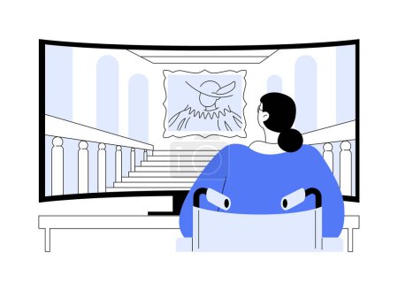 Musée visite virtuelle concept abstrait illustration vectorielle. Woman with disabilities has museum tour online using laptop, virtual and Auged reality, modern technology abstract metaphor.