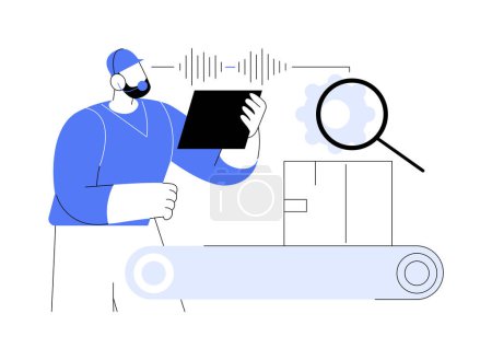 Illustration for Voice picking abstract concept vector illustration. Warehouse worker with headset tasking, wholesale business, foreign trade, voice recognition app, inventory technologies abstract metaphor. - Royalty Free Image