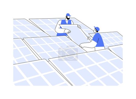 Téléchargez les illustrations : Centrales solaires concept abstrait illustration vectorielle. Groupe d'ingénieurs travaillant à la centrale photovoltaïque, ferme solaire, technologie durable, métaphore abstraite des énergies renouvelables. - en licence libre de droit