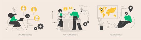 Illustration for Teamwork abstract concept vector illustration set. Employee sharing, new team members, remote worker, online job, distance team, outsource freelancer, sign contract, adaptation abstract metaphor. - Royalty Free Image