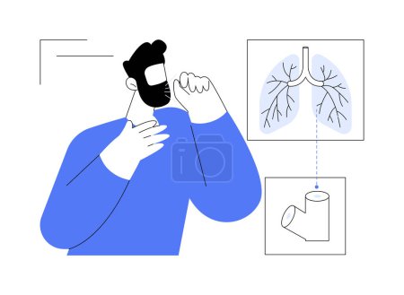 Ilustración de Bronquitis síntomas concepto abstracto vector ilustración. Hombre tosiendo con síntomas de bronquitis, sector médico, prevención de enfermedades pulmonares, dificultad respiratoria metáfora abstracta. - Imagen libre de derechos