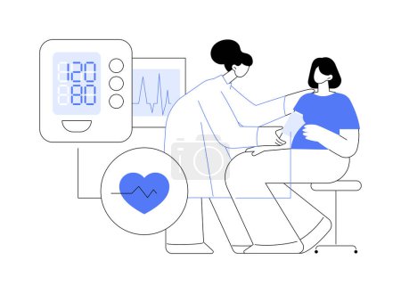 Illustration for Blood pressure monitoring in pregnancy abstract concept vector illustration. Nurse deals with hypertension monitoring in pregnancy, prenatal examination, reproductive medicine abstract metaphor. - Royalty Free Image