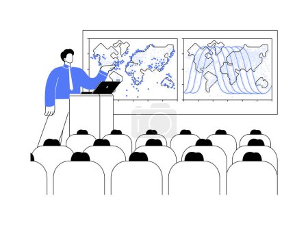 Illustration for Big data in climate change abstract concept vector illustration. Speaker tells the audience about climate changing, chart on screen, IT technology, big data, machine learning abstract metaphor. - Royalty Free Image