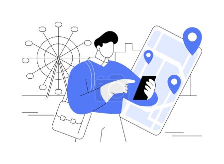 Illustration for Location tracking abstract concept vector illustration. Man tracks location with phone, IoB industry, combine and process data, IT technology, data transfer, machine learning abstract metaphor. - Royalty Free Image