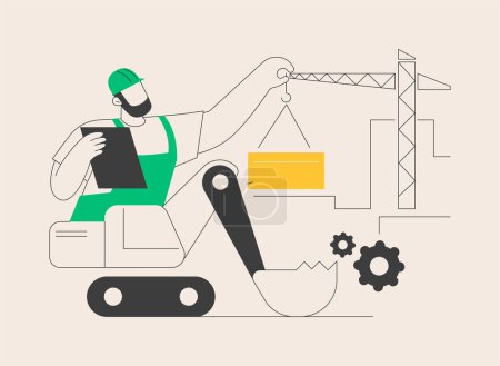 Illustration for Modern construction machinery abstract concept vector illustration. Heavy equipment for construction site, industrial and heavy equipment for rent, maintaining and engineering abstract metaphor. - Royalty Free Image