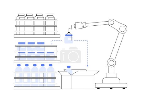Téléchargez les illustrations : Order Picking Robots illustration vectorielle de concept abstrait. Ordre autonome de cueillette de machines, technologie moderne, industrie robotique, intelligence artificielle, métaphore abstraite du processus d'emballage. - en licence libre de droit