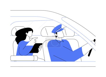 Illustration for Personal driver abstract concept vector illustration. Personal driver takes a business woman to a meeting, business class travel, car travelling, first class service abstract metaphor. - Royalty Free Image