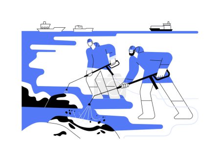 Ilustración de Limpieza de la costa abstracta concepto vector ilustración. Trabajadores limpiando costas de derrames de petróleo, contaminación de ecosistemas, desastres ecológicos, problemas ambientales metáfora abstracta. - Imagen libre de derechos