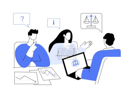 Illustration for Get free legal help abstract concept vector illustration. Family getting advice from government representative, social security services, financial aid, citizen benefits abstract metaphor. - Royalty Free Image