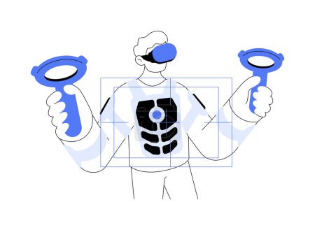 Illustration for Haptic suit abstract concept vector illustration. Young man wearing tactile suit, virtual and augmented reality, VR entertainment time, modern IT technology, haptic device abstract metaphor. - Royalty Free Image
