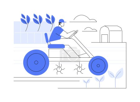 Illustration for Mechanical cultivation isolated cartoon vector illustrations. Farmer in tractor drives across the field, cultivator machine, modern agriculture, organic farming, weed control vector cartoon. - Royalty Free Image