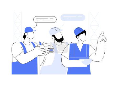 Illustration for Lunch break at the construction site abstract concept vector illustration. Group of construction contractors eating together, lunch time with colleagues, builder daily routine abstract metaphor. - Royalty Free Image