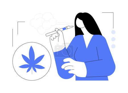 Illustration for Cannabis vaporizers abstract concept vector illustration. Woman using legalized cannabis vaporizers, medical marijuana, herbal drug, CBD products, pharmaceutics innovation abstract metaphor. - Royalty Free Image