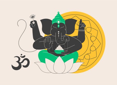 Ilustración de Hinduismo abstracto concepto vector ilustración. India más antigua religión y dharma, dios vishnu ganesh, señor shiva krishna, símbolo del hinduismo, om sagrado mantra, pies de loto, metáfora abstracta diwali. - Imagen libre de derechos