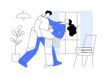Illustration for Training at home isolated cartoon vector illustrations. Couple dancing at home, staying fit, indoors activity together, cheerful people training and having fun, physical activity vector cartoon. - Royalty Free Image