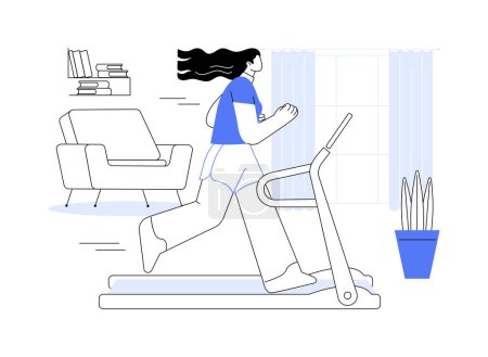 Illustration for Home treadmill isolated cartoon vector illustrations. Muscular woman running on a treadmill at home, physical activity, healthy lifestyle, go in for sports, cardio training vector cartoon. - Royalty Free Image