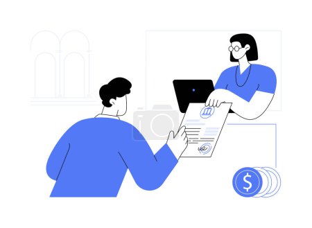 Get the proof of funds abstract concept vector illustration. Citizen getting document to proof of funds from bank worker, government services and procedure, immigration sector abstract metaphor.