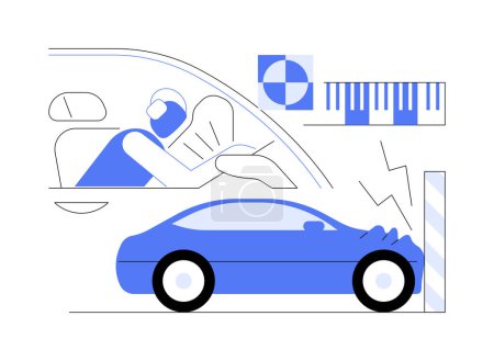 Illustration for Crash test abstract concept vector illustration. New modern car crash test with mannequin, automobile safety, vehicle engineering, transportation industry, car protection abstract metaphor. - Royalty Free Image