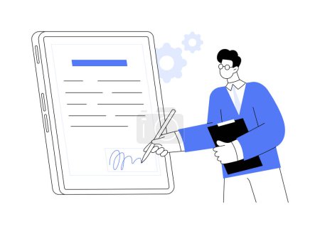 Illustration for Electronic signature software abstract concept vector illustration. Confident businessman signing document online using tablet, smart business technology, company teamwork abstract metaphor. - Royalty Free Image