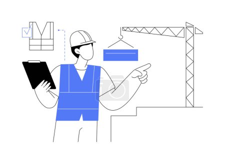 Illustration for Reflective vest abstract concept vector illustration. Contractor in reflective vest and helmet at a construction site, personal protective equipment and gear for builders abstract metaphor. - Royalty Free Image