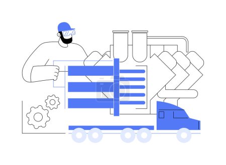 Illustration for Truck engine assembly abstract concept vector illustration. Repairman assembling truck engine at factory, automotive industry, car manufacturing sector, production line abstract metaphor. - Royalty Free Image