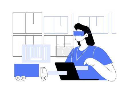 Ilustración de Smart glasses isolated cartoon vector illustrations. Warehouse manager looks at goods using smart glasses, inventory technologies, vision picking, controlling products vector cartoon. - Imagen libre de derechos