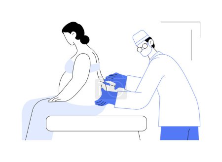 Illustration for Anaesthetics in labour abstract concept vector illustration. Doctor giving epidural anesthesia injection to pregnant woman, gynecology sector, childbirth pain relief abstract metaphor. - Royalty Free Image