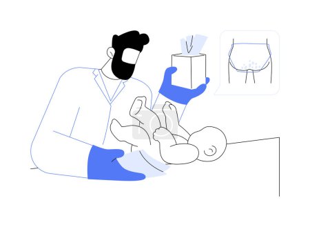 Illustration for Diaper rash abstract concept vector illustration. Nurse using diaper rash cream for kids treatment, medicine sector, pediatric dermatology problem, newborn skin care abstract metaphor. - Royalty Free Image