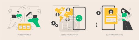 Illustration for Collaborative document abstract concept vector illustration set. Shared document, mobile collaboration, electronic signature, public folder access, editing online, cloud service abstract metaphor. - Royalty Free Image