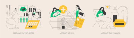 Illustration for Motherhood abstract concept vector illustration set. Pregnancy support center, maternity services and care products, family planning, perinatal healthcare, natural cosmetics abstract metaphor. - Royalty Free Image