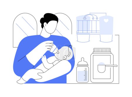 Illustration for Feeding a baby isolated cartoon vector illustrations. Young father feeding his baby from a bottle, parents lifestyle, home routine, daily chores, happy family, newborn nutrition vector cartoon. - Royalty Free Image