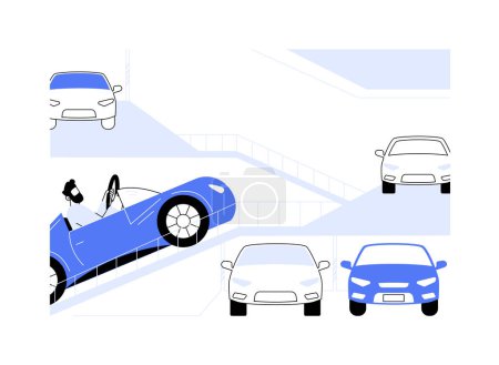Illustration for Multilevel parking garage abstract concept vector illustration. Person driving a car in multilevel parking garage, personal transport, circular underground building abstract metaphor. - Royalty Free Image
