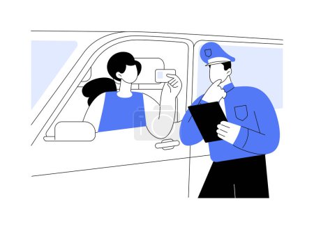 Illustration for Road police abstract concept vector illustration. Car driver being stopped by traffic police officer, checking documents, vehicle registration or driving license, road safety abstract metaphor. - Royalty Free Image
