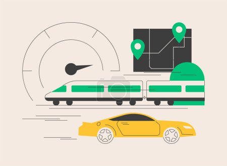 Illustration for High-speed transport abstract concept vector illustration. High-speed rail, passenger transport, railway station platform, luxury car, rides on road, modern electric train abstract metaphor. - Royalty Free Image
