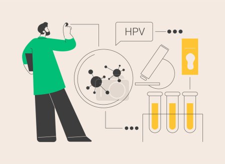 Illustration for HPV test abstract concept vector illustration. Human papillomavirus test kit, results, testing for man, examination for women, cervical cancer prevention, HPV early diagnostics abstract metaphor. - Royalty Free Image