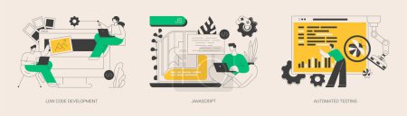Illustration for Web programming abstract concept vector illustration set. Low code development, JavaScript, automated testing, application software, JS development, usability analysis tool abstract metaphor. - Royalty Free Image