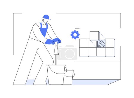 Illustration for Prepare tile adhesive abstract concept vector illustration. Contractor mixing a tile adhesive, rough interior works, floor installation process, private house building abstract metaphor. - Royalty Free Image
