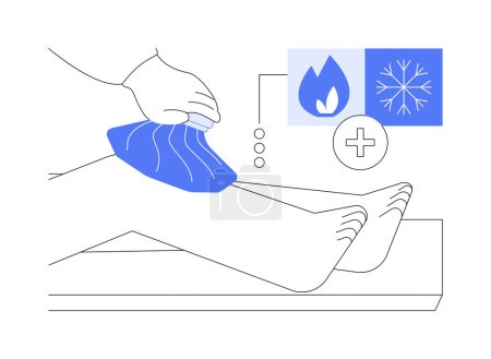 Illustration for Cold and heat pain relief abstract concept vector illustration. Patient treats pain with heat and cold, medical patch, compress usage, relax knee spasms, joint damage treatment abstract metaphor. - Royalty Free Image