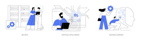 Illustration for Information technology research isolated cartoon vector illustrations set. IT student work on big data project, artificial intelligence, machine learning studies, university degree vector cartoon. - Royalty Free Image