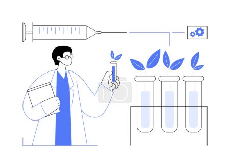 Illustration for Plant breeding abstract concept vector illustration. Worker breeding plants in laboratory, agribusiness industry, agricultural input sector, seedling cultivation process abstract metaphor. - Royalty Free Image