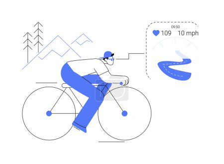 Ilustración de Ciclismo gafas inteligentes abstracto concepto vector ilustración. Hombre en gafas inteligentes de bicicleta, transporte personal moderno, sistema de realidad virtual en vehículo, metáfora abstracta de tecnología moderna. - Imagen libre de derechos