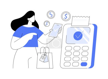 Téléchargez les illustrations : Make payments isolated cartoon vector illustrations. Smiling woman making payments using smartphone, successful transaction with banking app, business people, modern technology vector cartoon. - en licence libre de droit