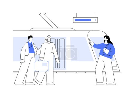 Illustration for Tram stop abstract concept vector illustration. City tram on street, urban transportation, public city transport, modern vehicle, developed infrastructure, trolleybus station abstract metaphor. - Royalty Free Image