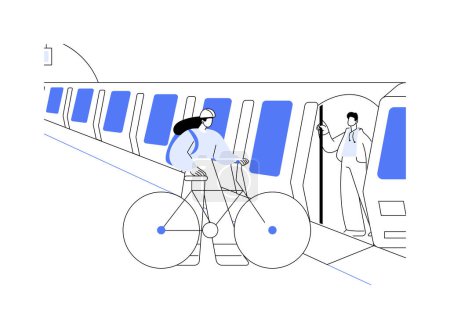Illustration for Travelling with a bike abstract concept vector illustration. Woman with bike enters the train, travelling time, urban transportation services, public transport platform abstract metaphor. - Royalty Free Image