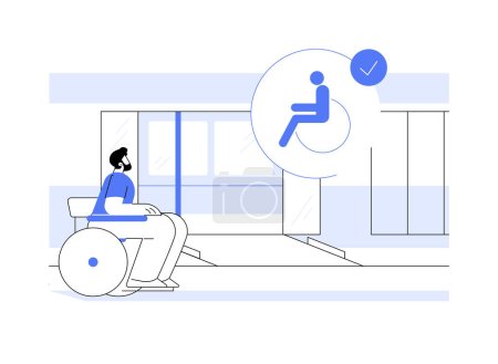 Illustration for Accessible train abstract concept vector illustration. Person in wheelchair in a train, urban transportation for disabled passengers, public transport for disabled people abstract metaphor. - Royalty Free Image