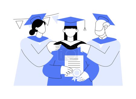 Téléchargez les illustrations : Hooding ceremony isolated cartoon vector illustrations. Professors places the hood over the head of the graduate, getting master and doctoral degree, university education is over vector cartoon. - en licence libre de droit
